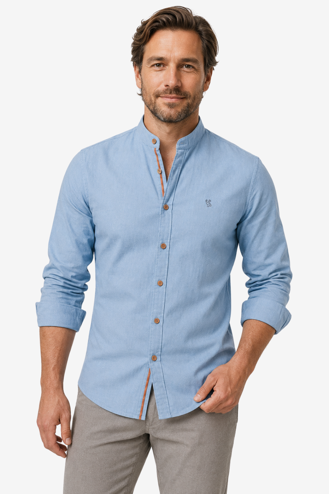 VALERIQUE | Homme Chemise en coton coupe ajustée manches longues col officier style décontracté