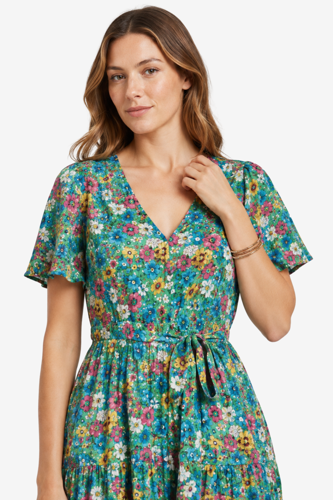 VALERIQUE | Robe Midi Fleurie pour Femme – Manches Courtes et Boutonnée