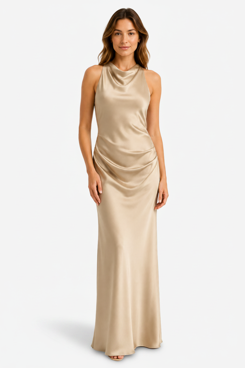 VALERIQUE | Robe Midi Satinée Type Slip pour Femme – Élégance Fluide