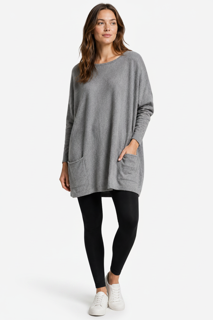 VALERIQUE | Haut Tunique Oversize pour Femme – Manches Longues Poches Latérales Design Décontracté