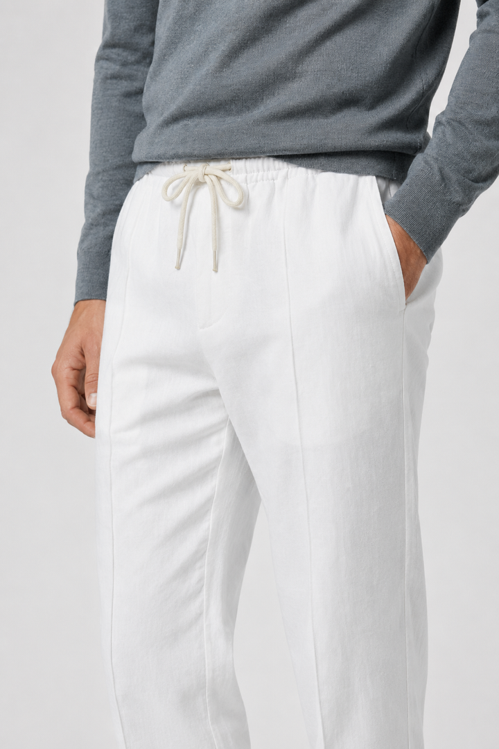 VALERIQUE | Homme Pantalon Décontracté en Mousseline - Taille Élastiquée avec Cordon de Serrage, Poches Latérales