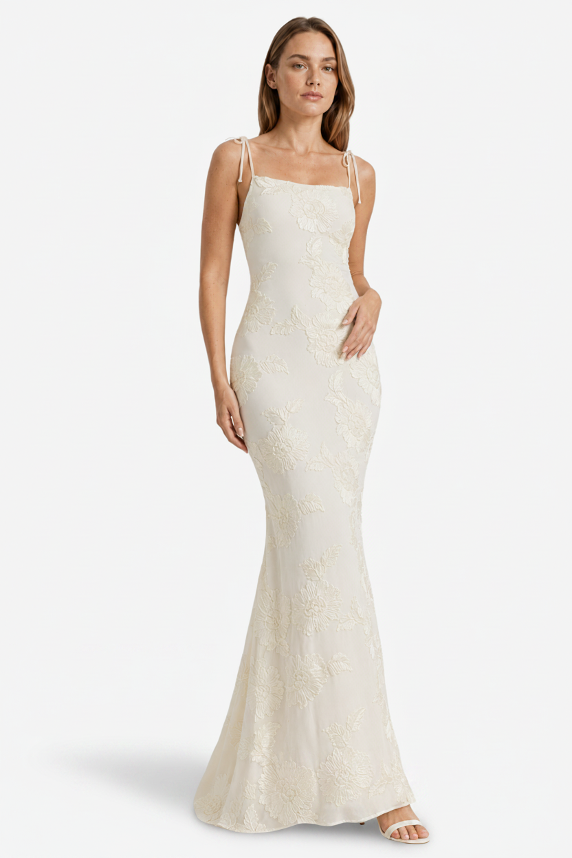 VALERIQUE | Robe Longue Ajustée à Fleurs en Coton Léger pour Femme – Bretelles à Nouer
