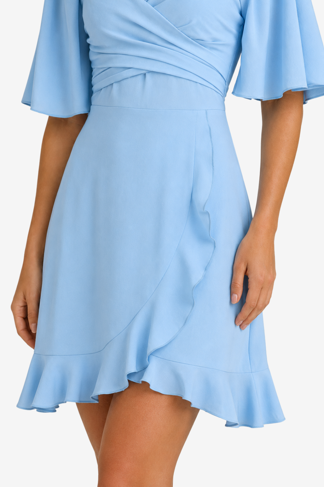 VALERIQUE | Femme Robe courte portefeuille coupe ajustée manches fluides style décontracté