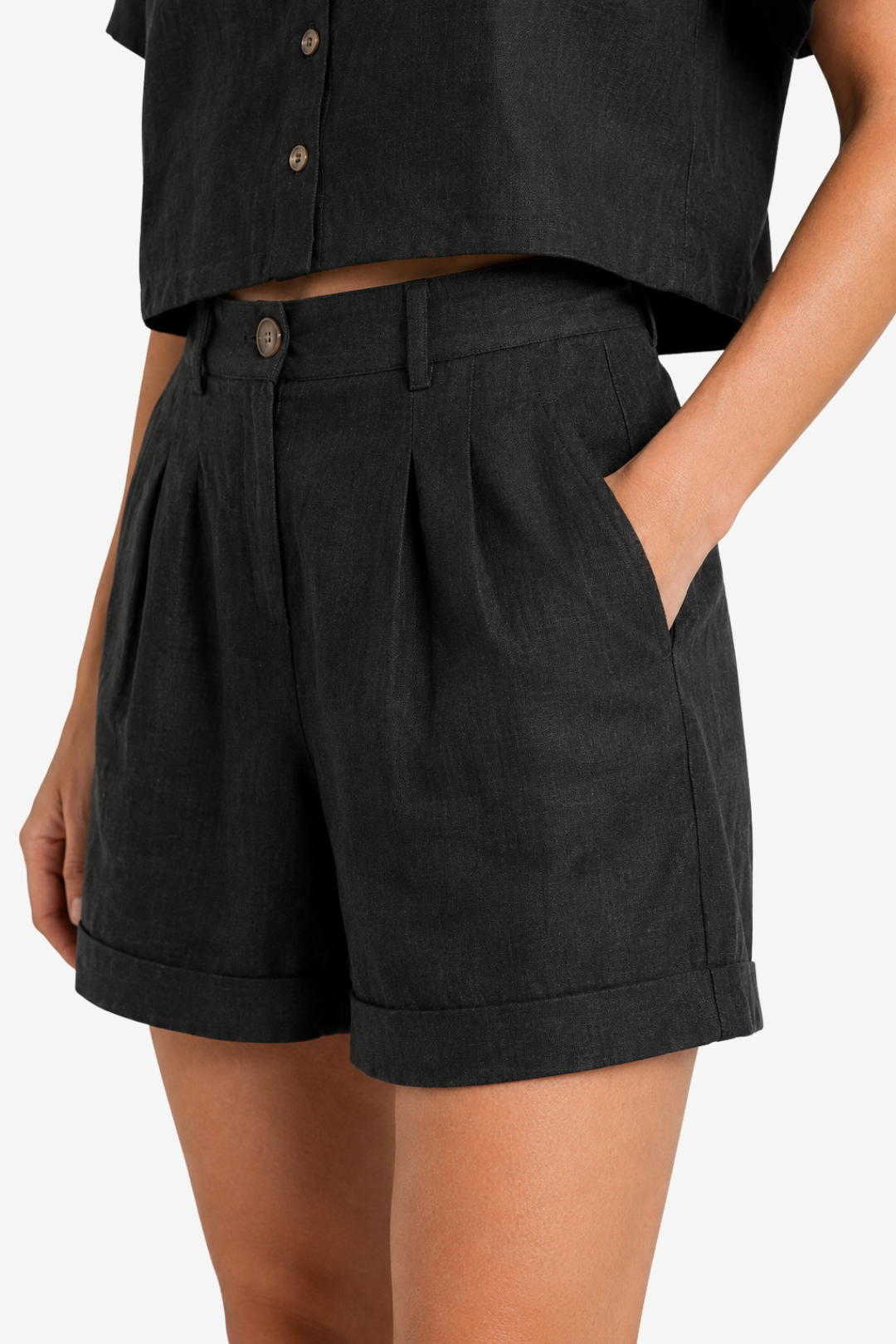 VALERIQUE | Ensemble Deux Pièces en Mélange de Lin pour Femme – Chemise Ample et Short Taille Haute