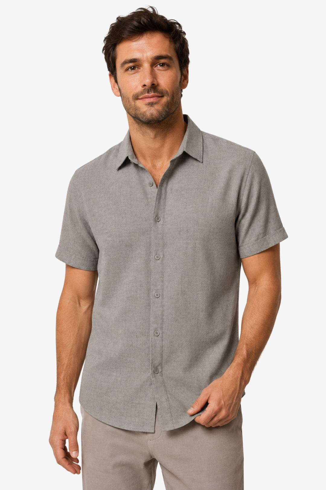 VALERIQUE | Homme Chemise en lin coupe ajustée manches courtes style décontracté