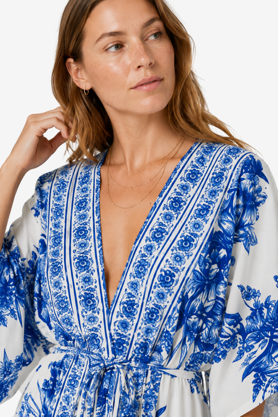 VALERIQUE | Robe Maxi Fleurie Bleue pour Femme – Manches Kimono