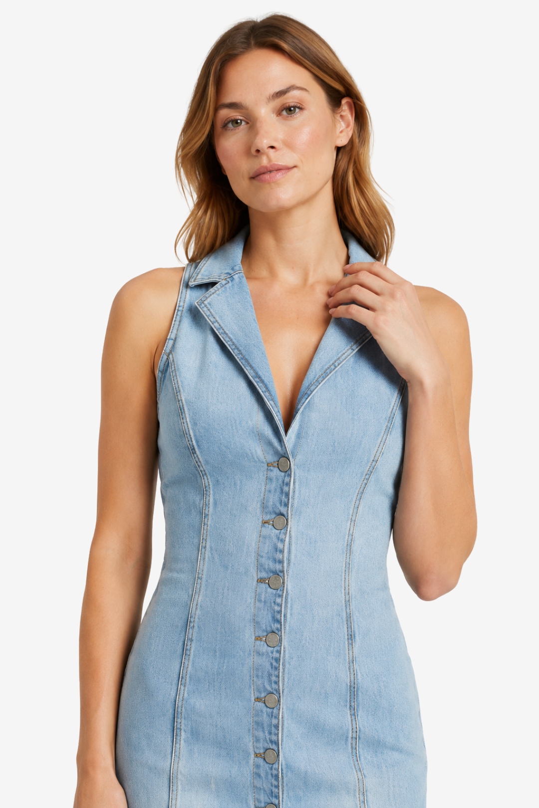 VALERIQUE | Robe Maxi Denim pour Femme – Sans Manches et Boutonnée