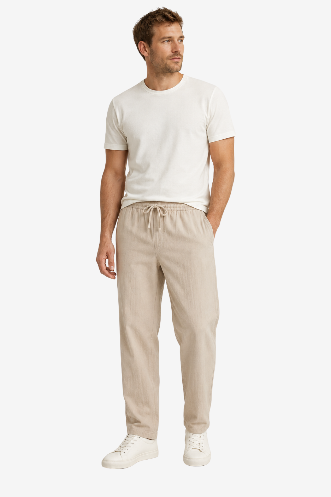 VALERIQUE | Homme pantalon droit en coton à taille élastiquée avec cordon longueur cheville