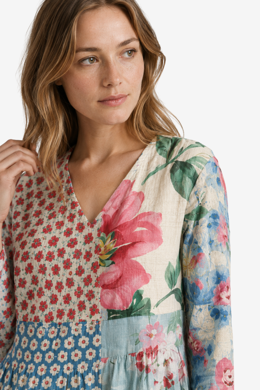 VALERIQUE | Femme Robe A-Line Patchwork Fleurie pour- Bleu Clair