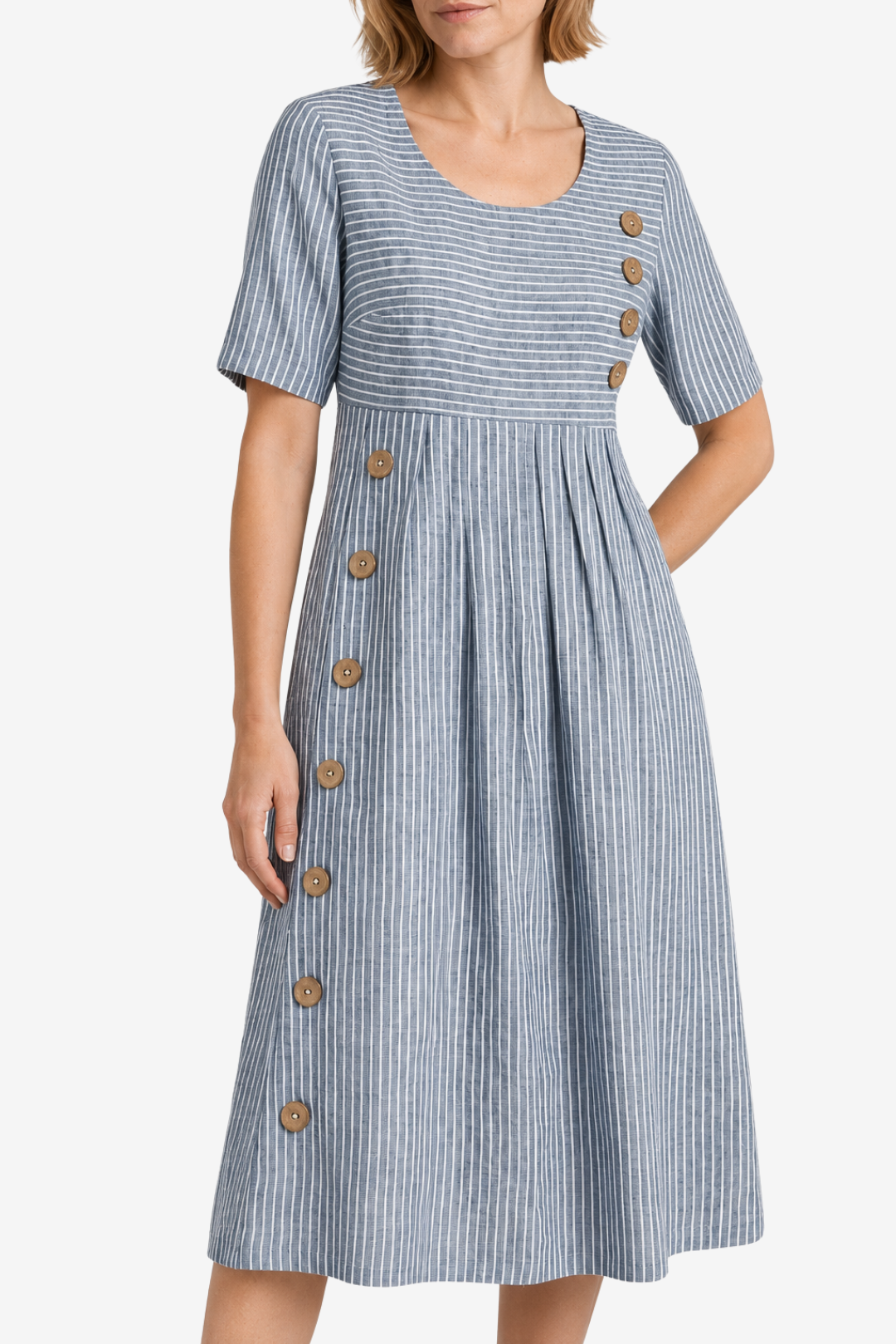 VALERIQUE | Femme Robe en lin coupe évasée manches courtes style décontracté