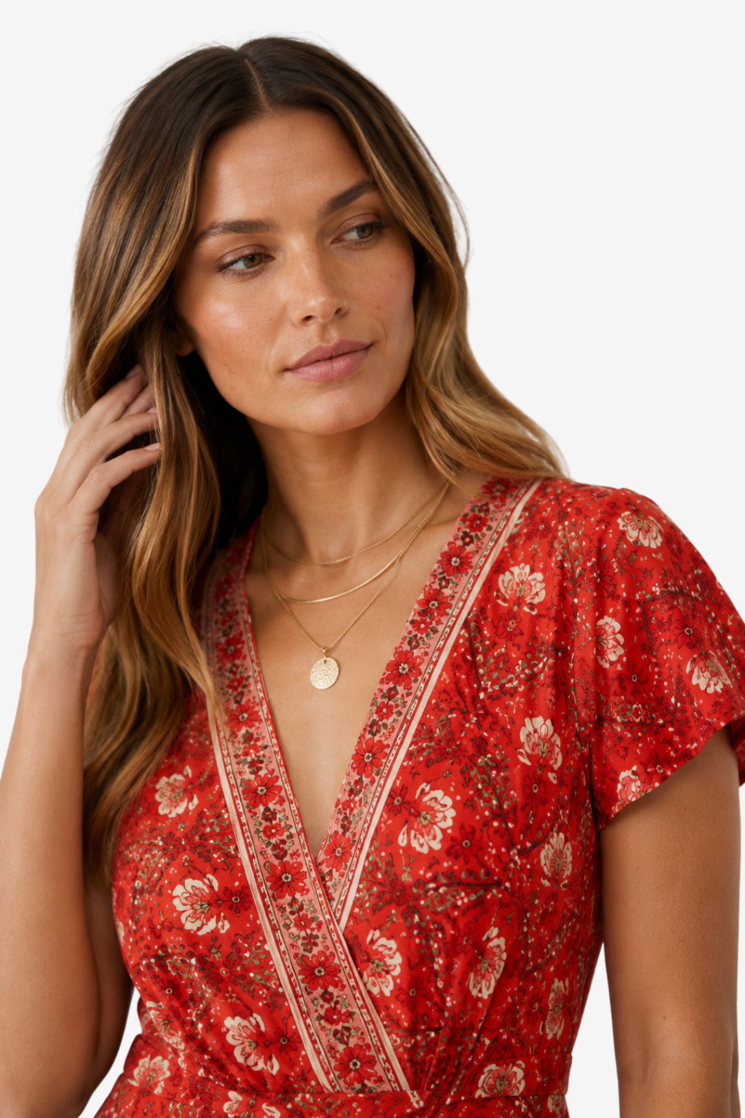 VALERIQUE | Robe Bohème Col V pour Femme – Manches Courtes et Fente
