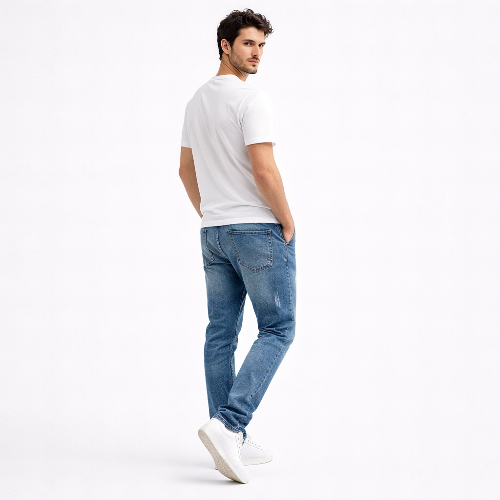 VALERIQUE | Jean Droit Taille Haute en Denim Bleu Clair pour homme – Coupe Classique