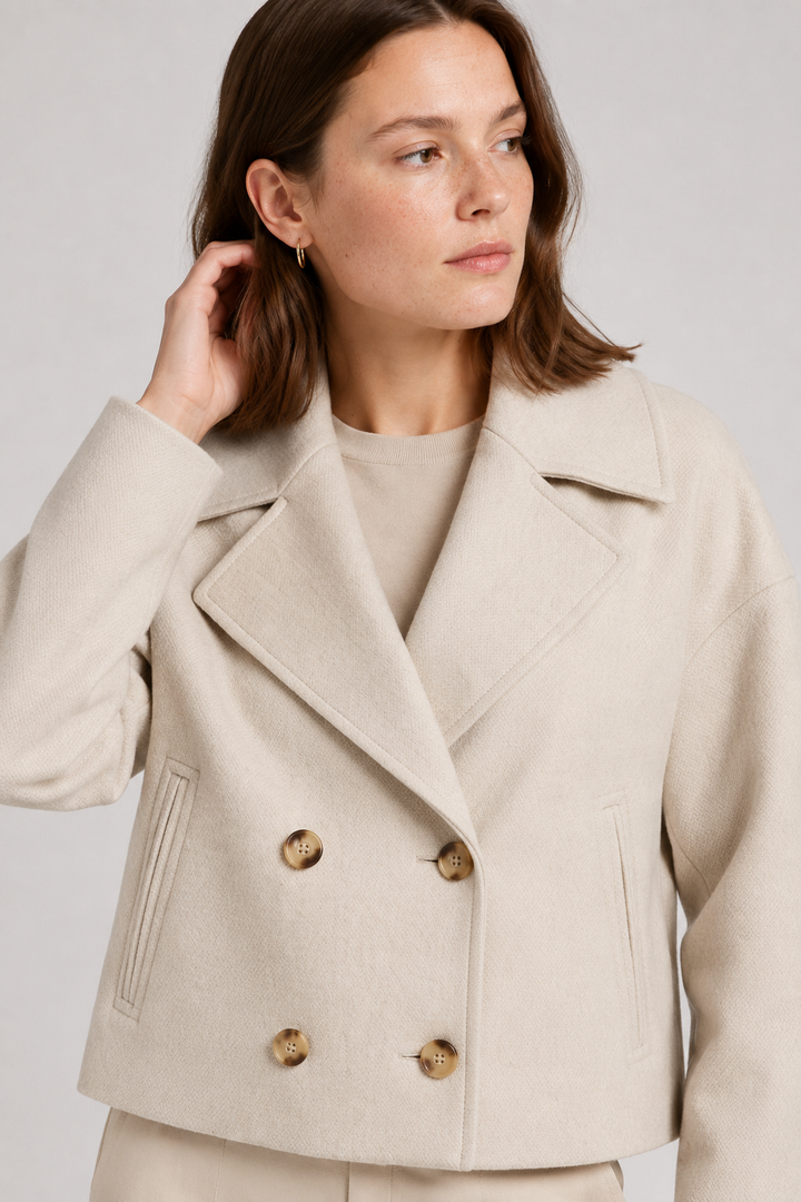 VALERIQUE | Manteau Court Double Boutonnage pour Femme - Beige, Marron et Noir