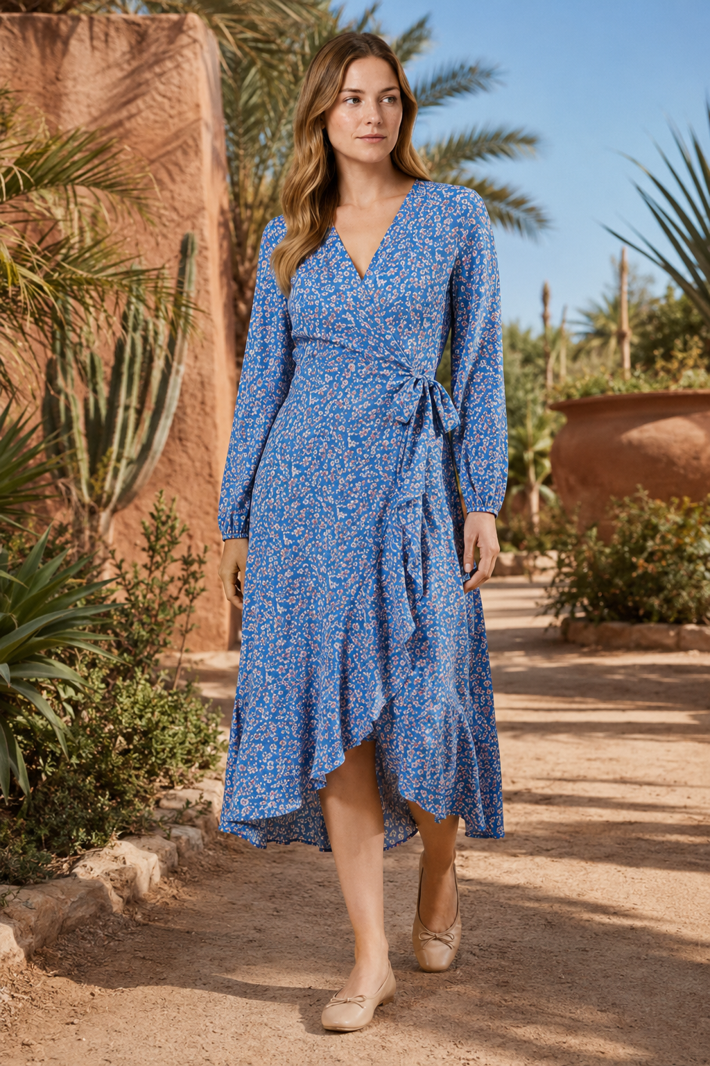 VALERIQUE | Femme Robe Formelle Cache-Cœur en, Manches Longues Bouffantes, Col en V Profond