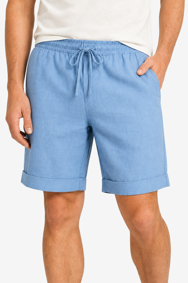 VALERIQUE | Homme short en lin à taille élastique avec cordon de serrage, coupe décontractée pour usage quotidien