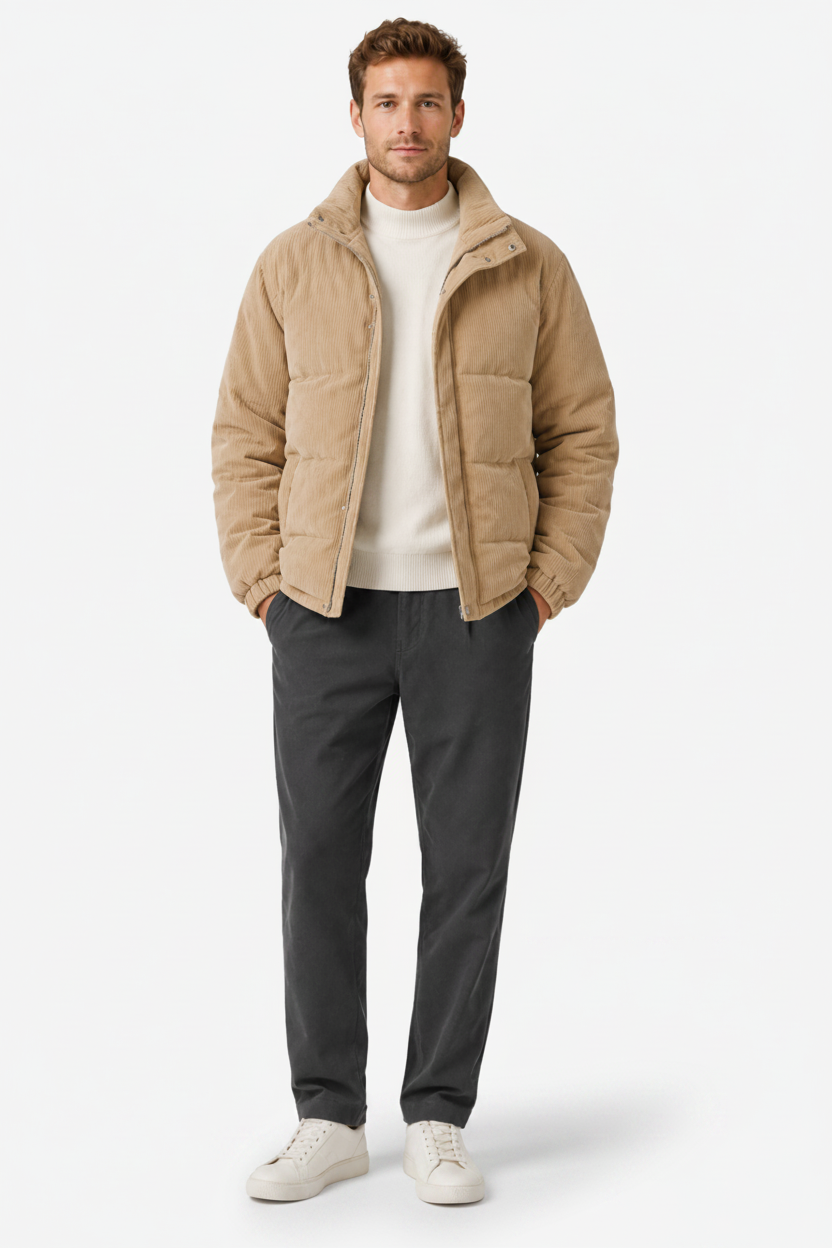 VALERIQUE | Doudoune pour Homme – Col Montant Velours Côtelé Design Décontracté
