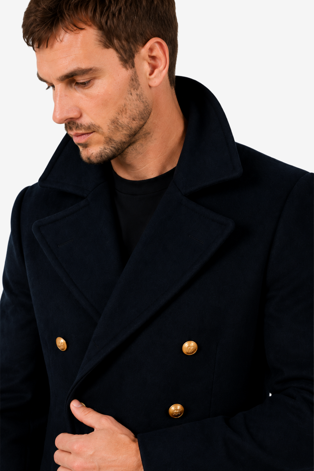 VALERIQUE | Manteau Long Croisé pour Homme – Col à Revers et Fermeture Boutonnée