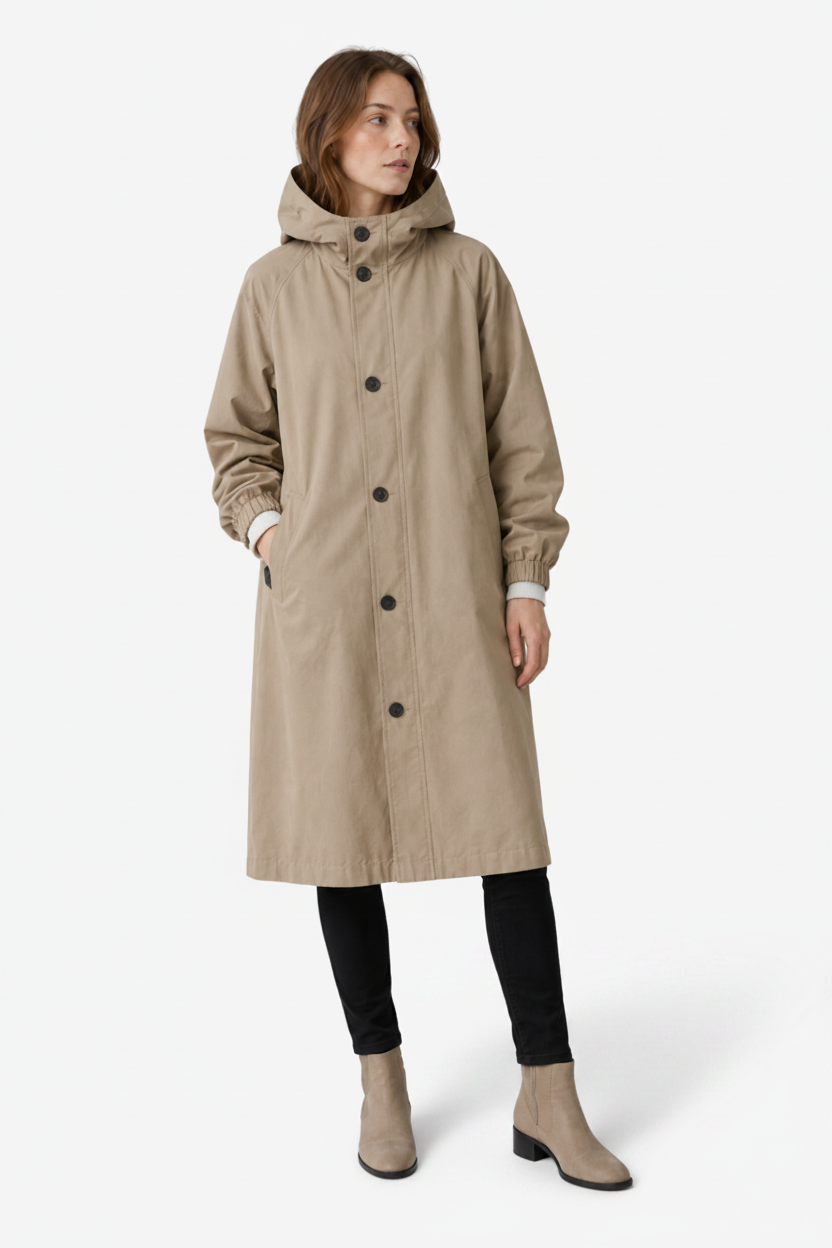 VALERIQUE | Trench à Capuche pour Femme – Coupe Longue Décontractée Fermeture Boutonnée