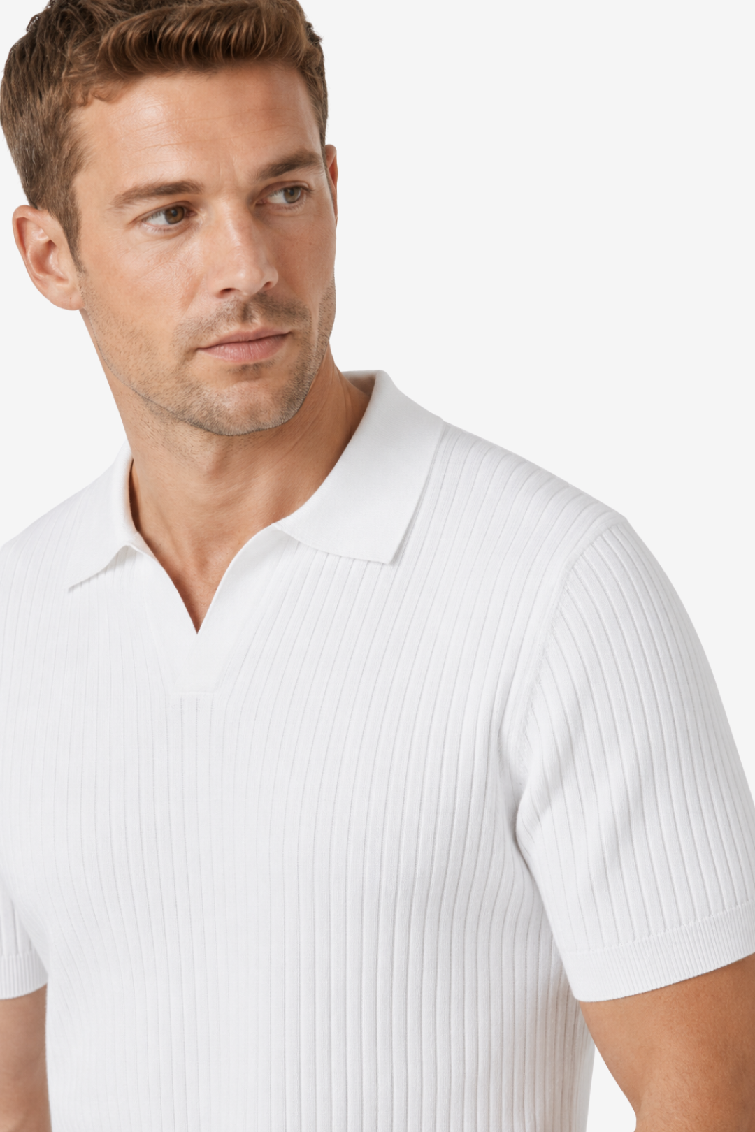 VALERIQUE | Polo Ajusté en Maille Côtelée Légère pour Homme – Col Ouvert Décontracté