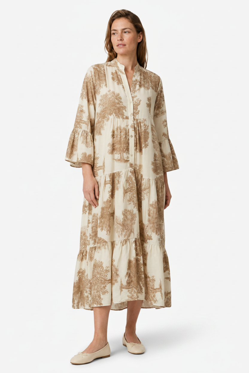 VALERIQUE | Femme Robe longue imprimé coupe ample manches longues style décontracté