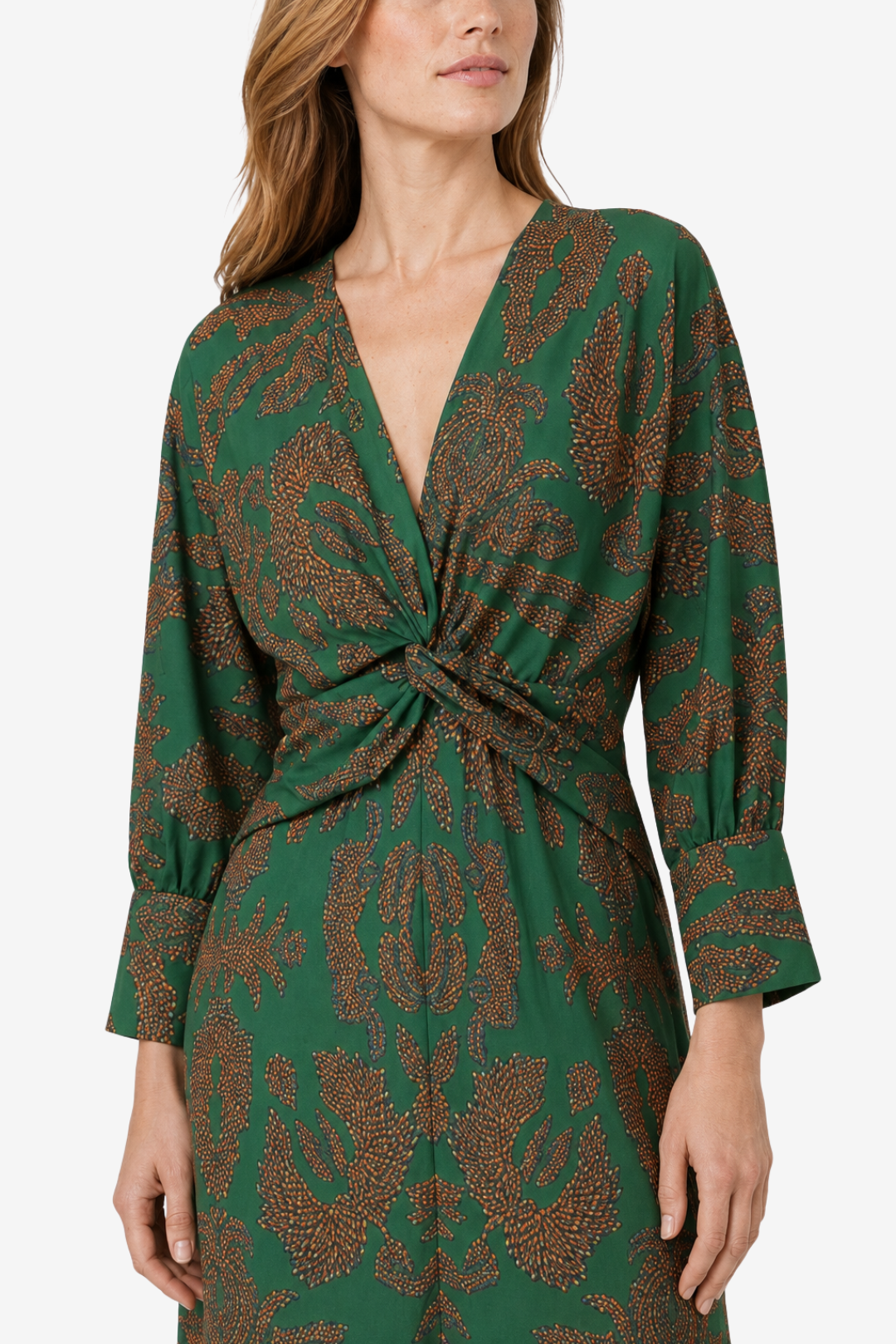 VALERIQUE | Robe Midi Portefeuille en Coton Léger à Imprimé Feuilles pour Femme – Col V