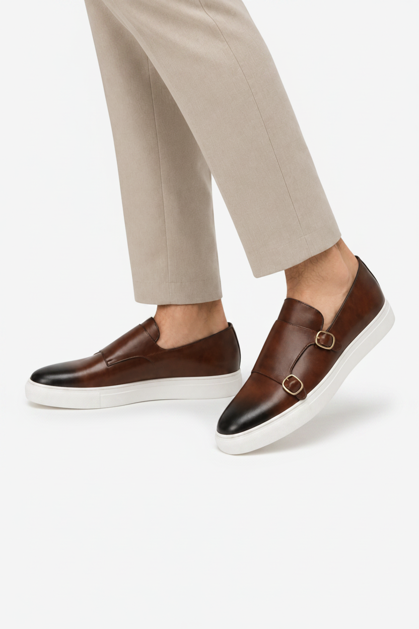 VALERIQUE | Chaussures à Double Boucle pour Homme - Café et Noir