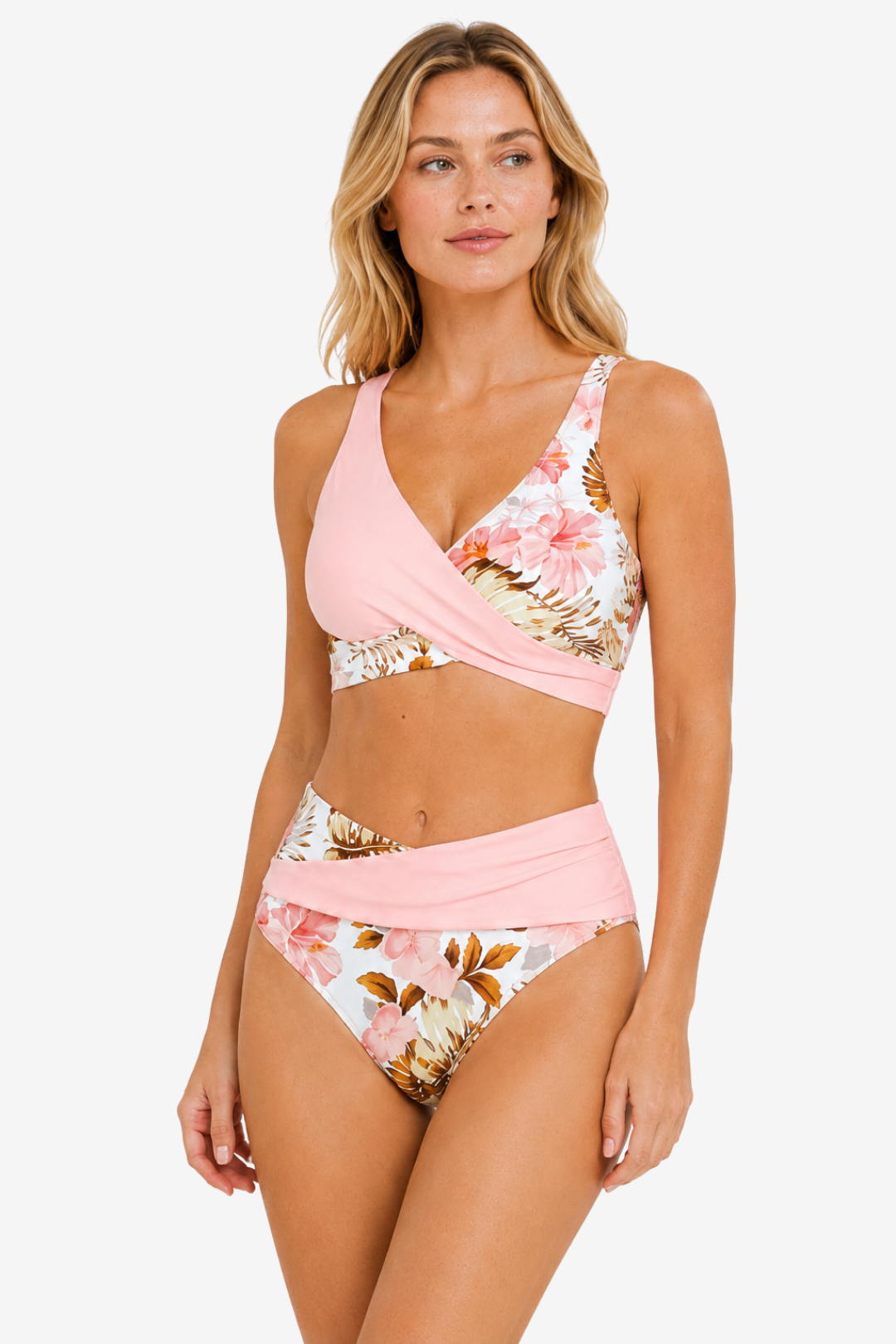 VALERIQUE | Ensemble Bikini Femme Croisé Fleuri – Maillot de Bain Deux Pièces Taille Haute