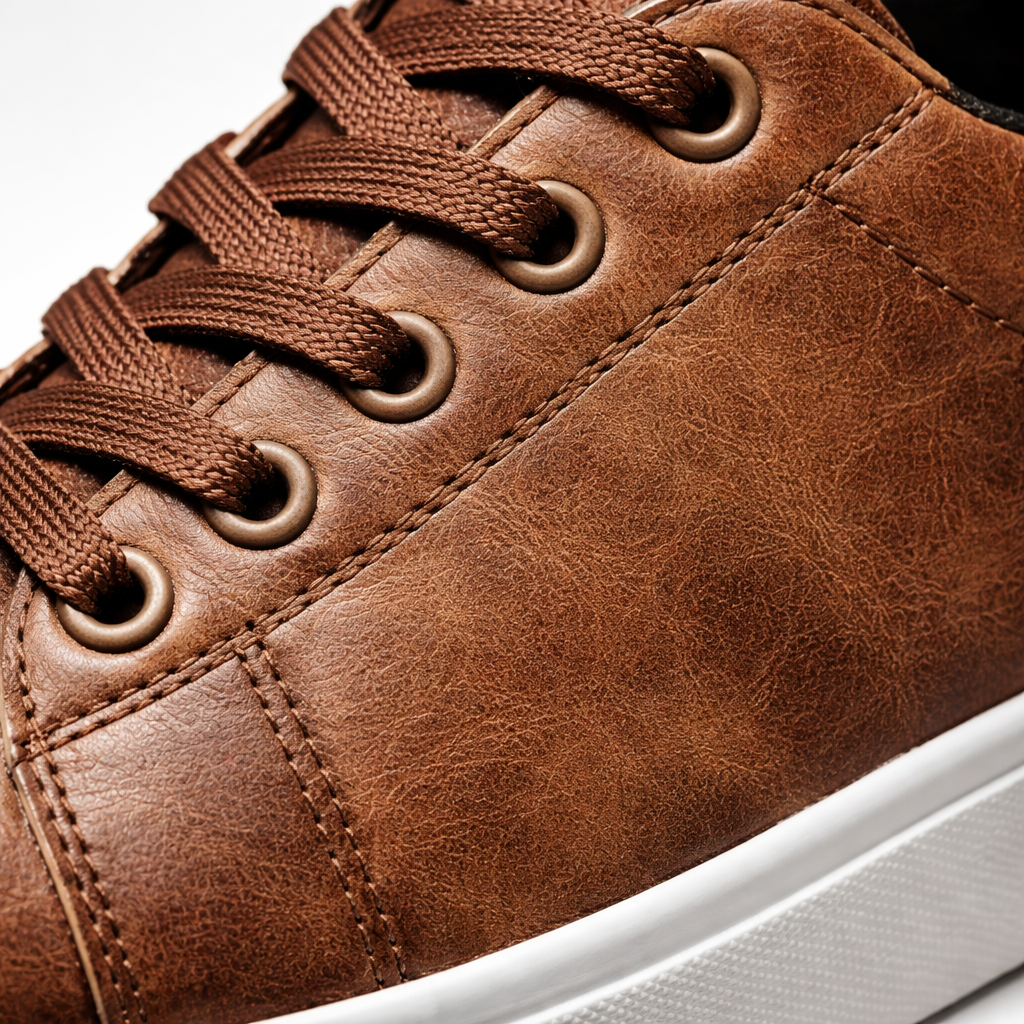 VALERIQUE | Baskets Basses en Similicuir Marron à Lacets – Style Casual Élégant