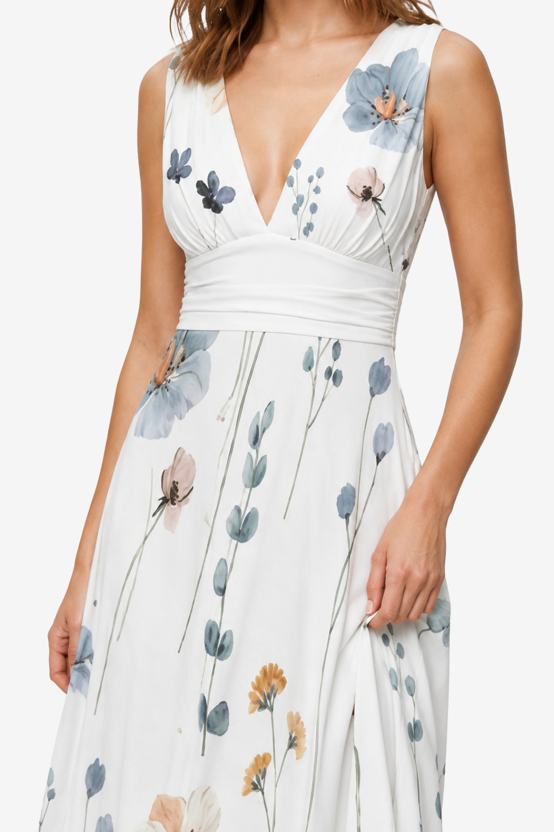 VALERIQUE | Femme Robe longue imprimé floral coupe évasée col V sans manches style décontracté