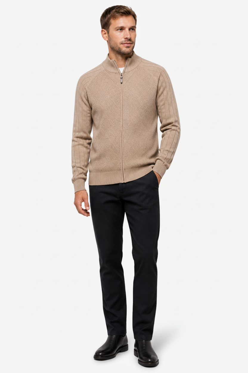VALERIQUE | Cardigan Zippé en Coton pour Homme – Maille Élégante