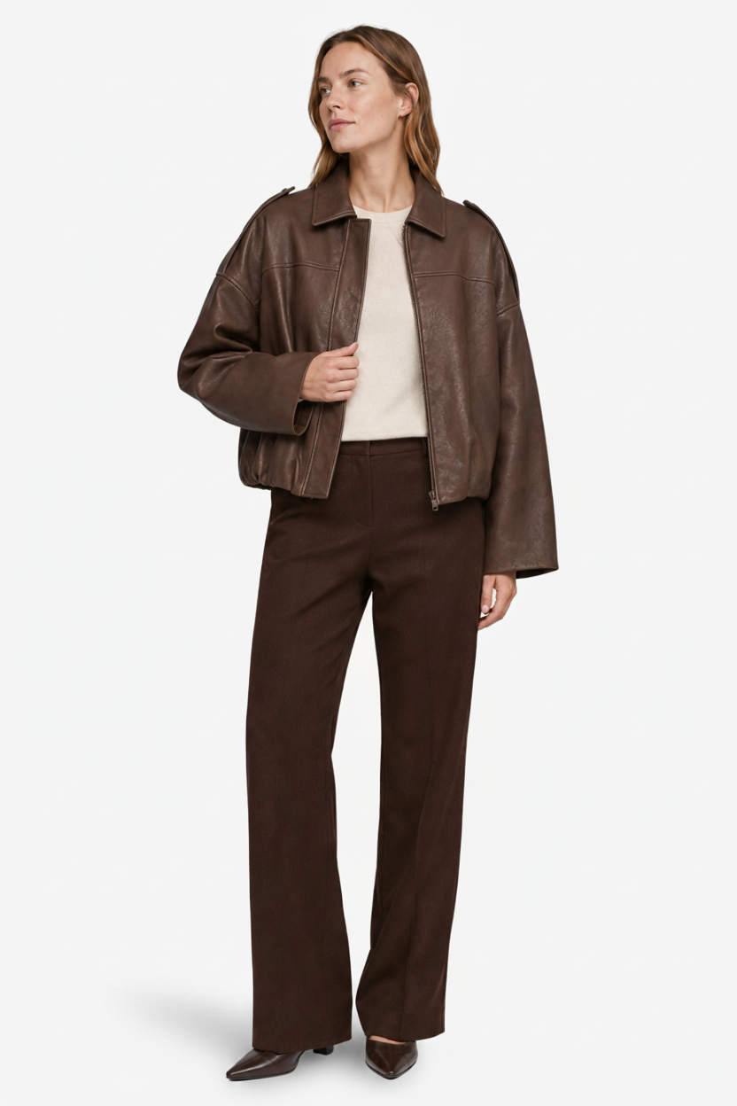VALERIQUE | Veste Oversized en Cuir Femme - Café, Beige et Noir