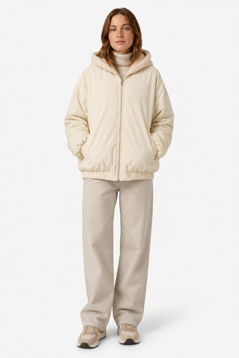 VALERIQUE | Veste Double Couche pour Femme – Capuche Doublure Pelucheuse Design Décontracté