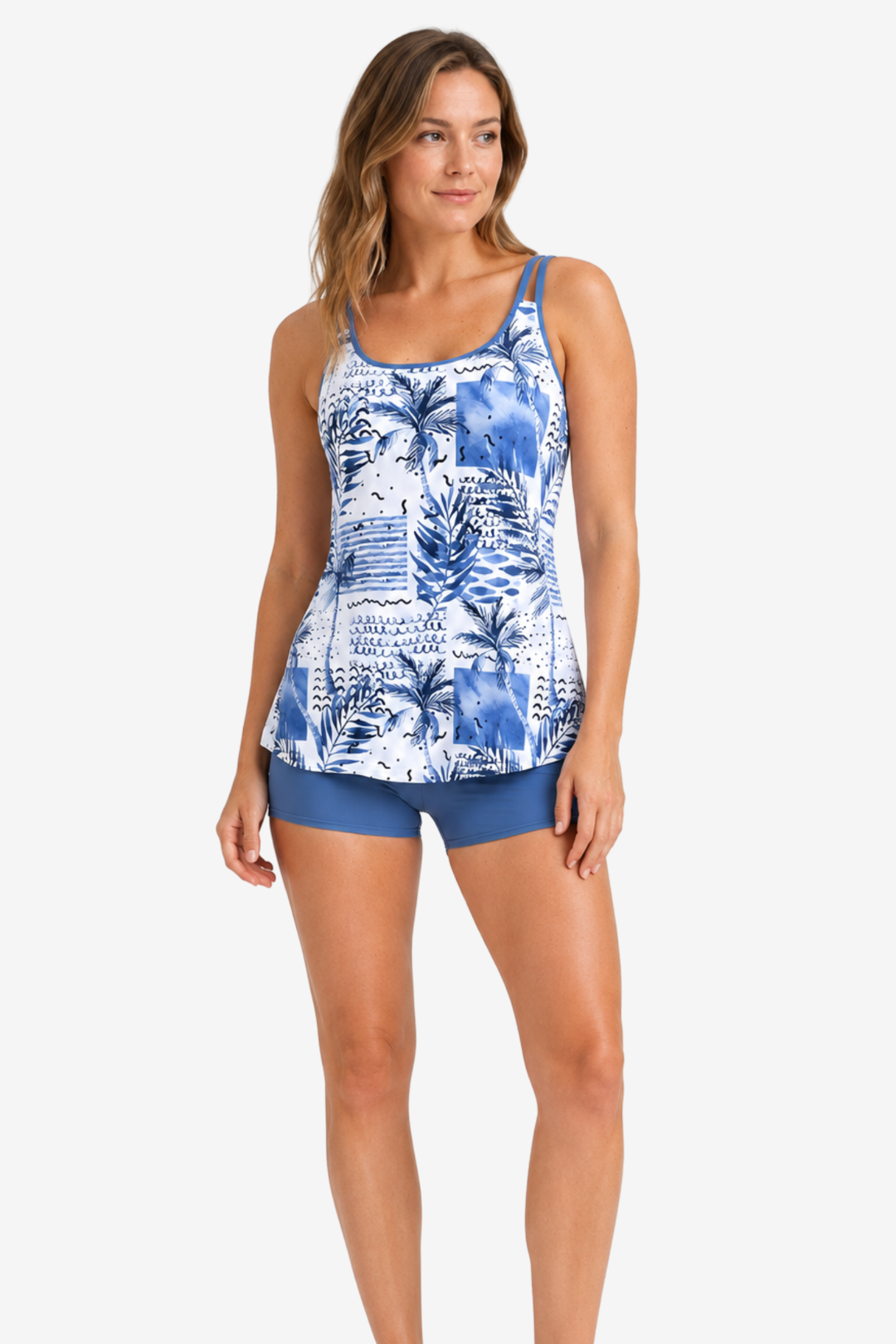 VALERIQUE | Ensemble Tankini Imprimé Femme – Haut Col Rond et Shorty de Bain