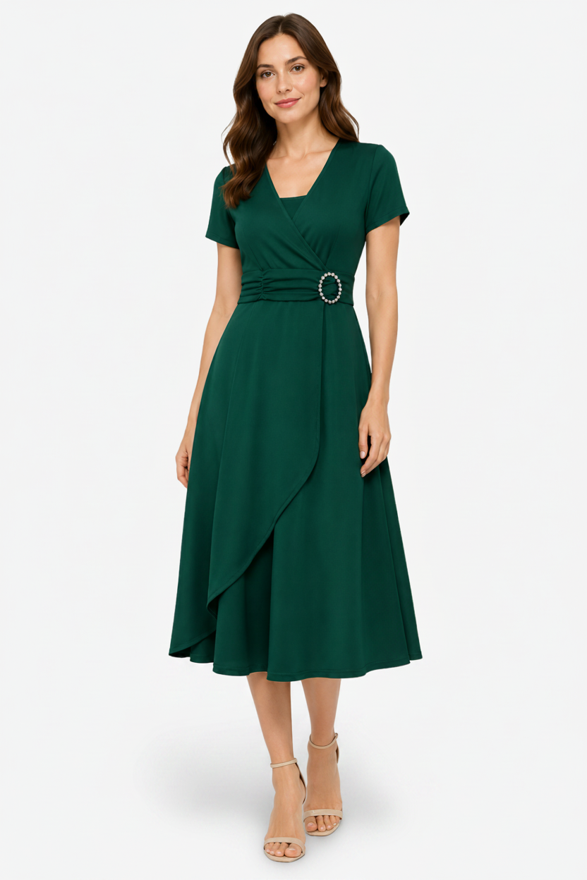 VALERIQUE | Robe de Soirée Asymétrique Col V à Strass pour Femme – Féminité Sculptée