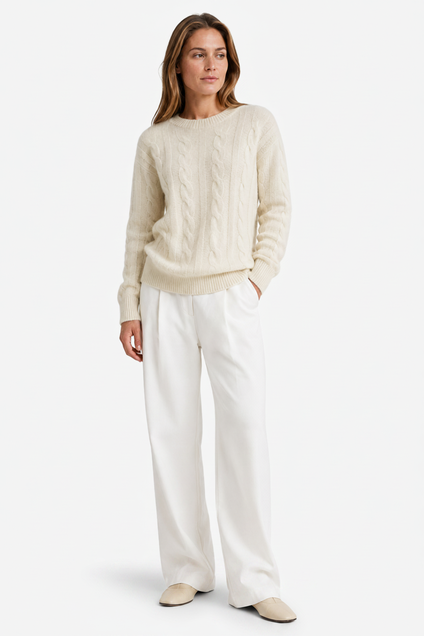 VALERIQUE | Pull en Maille Torsadée pour Femme – Col Rond Manches Longues Design Confortable