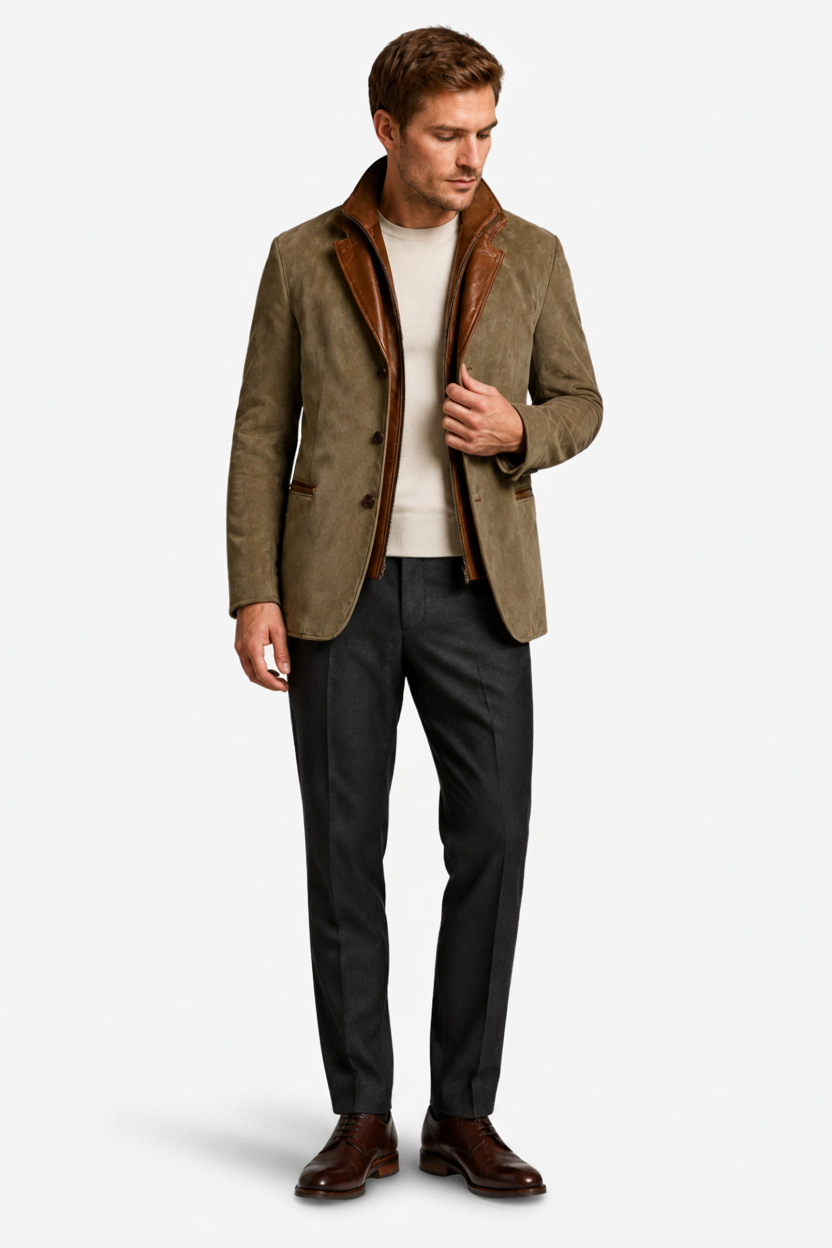VALERIQUE | Veste de costume pour homme à deux boutons – Col à revers avec fermeture zippée superposée