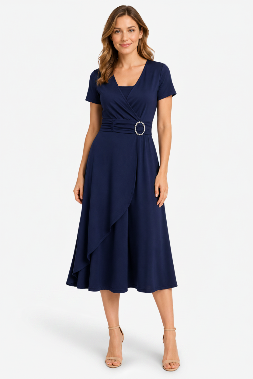 VALERIQUE | Robe de Soirée Asymétrique Col V à Strass pour Femme – Féminité Sculptée