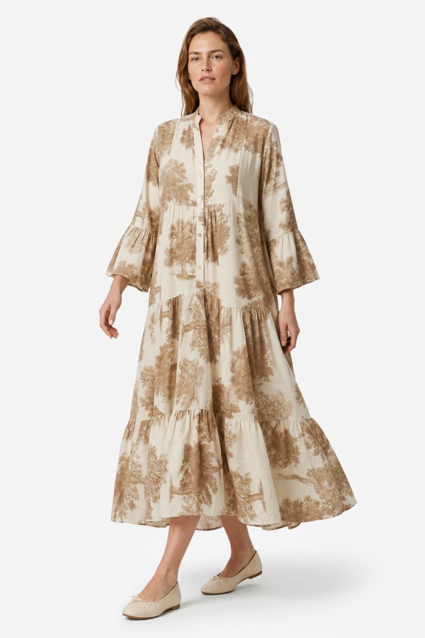 VALERIQUE | Femme Robe longue imprimé coupe ample manches longues style décontracté