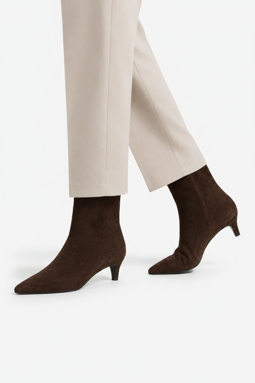VALERIQUE | Bottines à Talon Pointu en Daim Femme - Café, Kaki et Noir