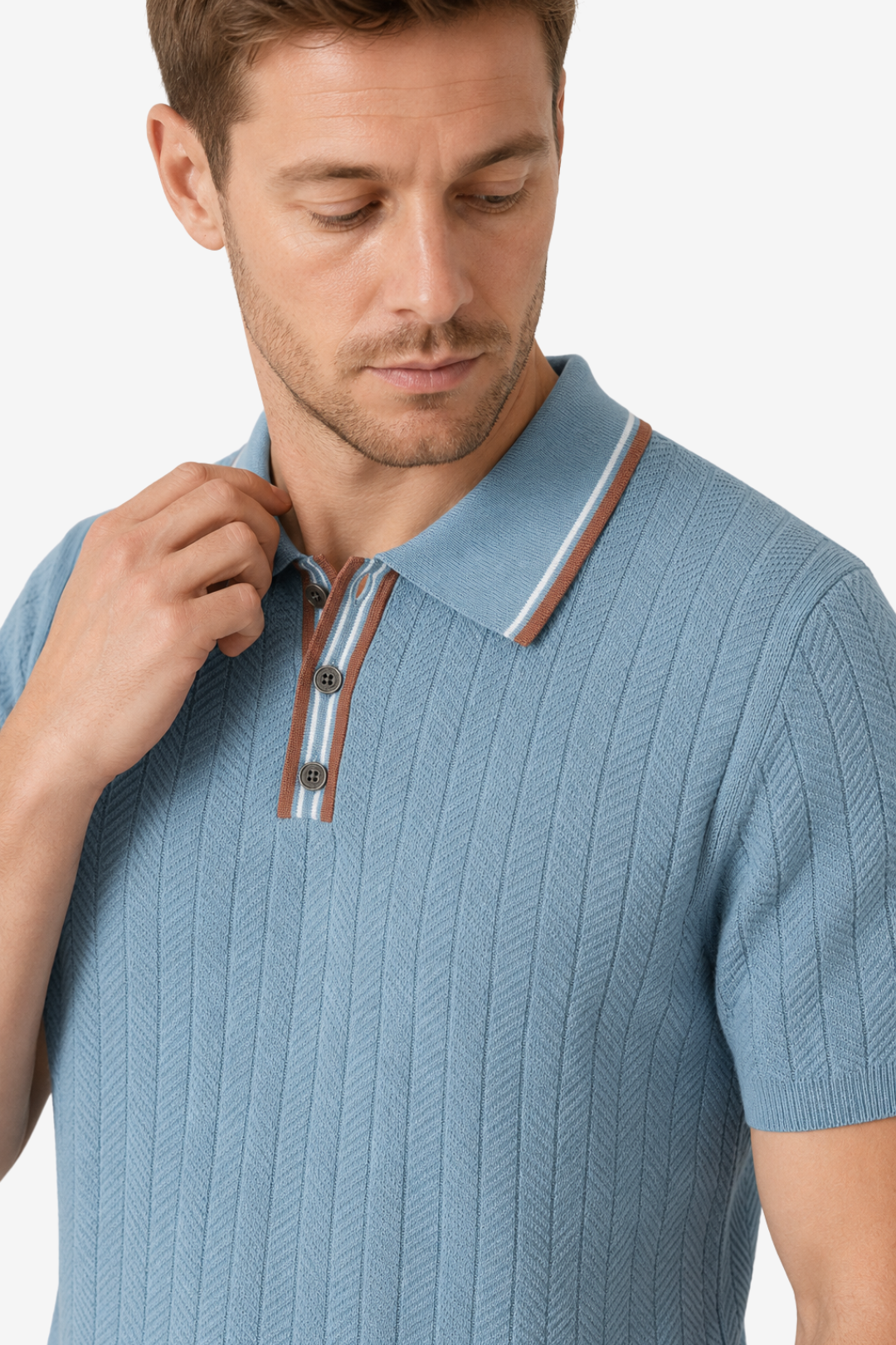 VALERIQUE | Polo Texturé en Maille Légère en Coton pour Homme – Col Contrasté Décontracté