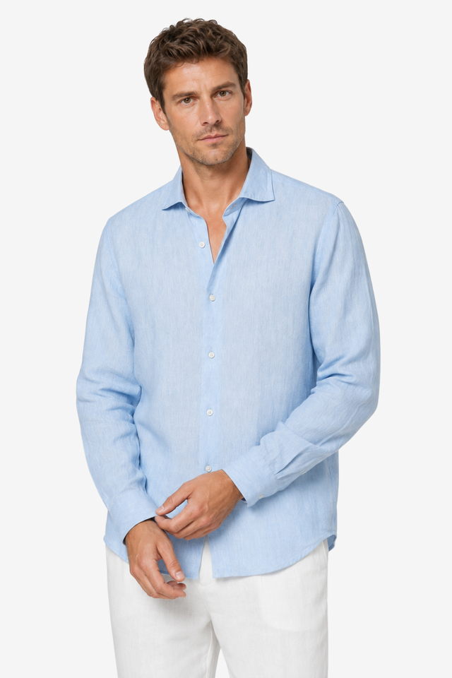 VALERIQUE | Homme chemise en lin respirante à manches longues, coupe ajustée élégante et style décontracté
