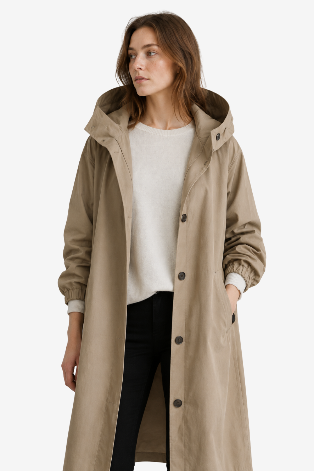 VALERIQUE | Trench à Capuche pour Femme – Coupe Longue Décontractée Fermeture Boutonnée