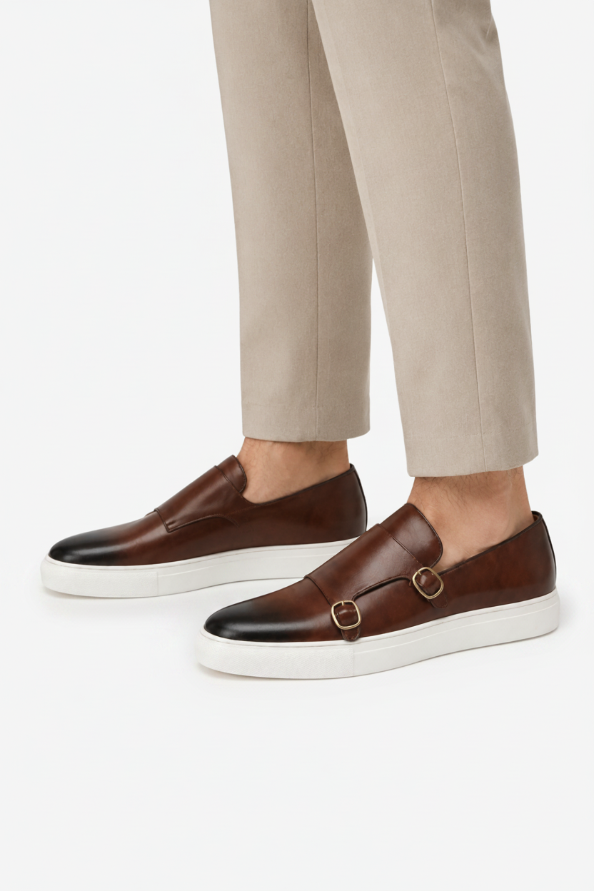 VALERIQUE | Chaussures à Double Boucle pour Homme - Café et Noir