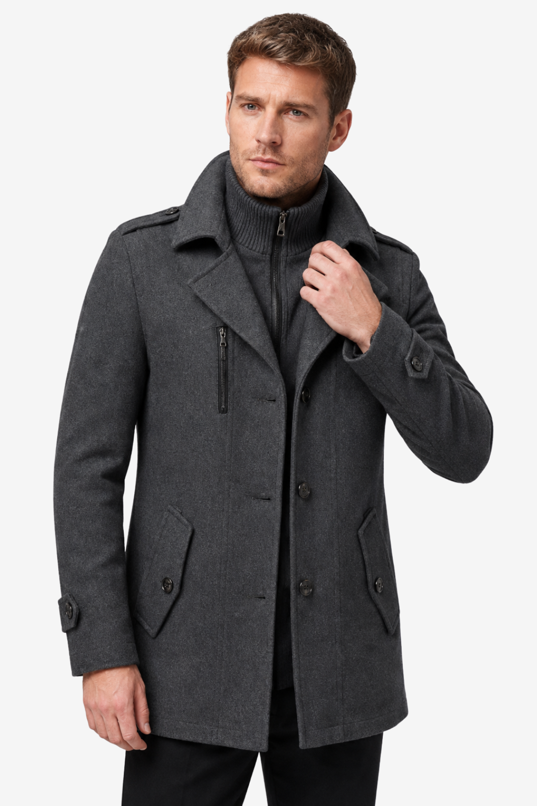 VALERIQUE | Manteau Deux Pièces pour Homme – Col Haut Superposé Design Ajusté