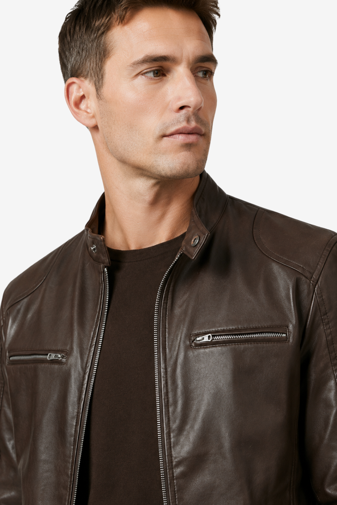 VALERIQUE | Homme Veste en cuir coupe ajustée col montant style moderne