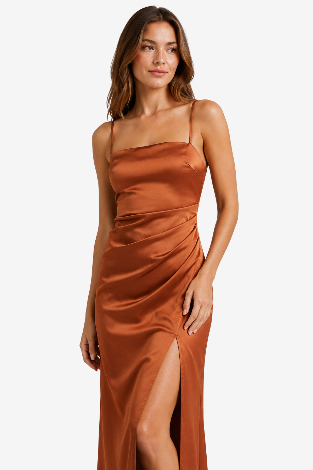 VALERIQUE | Femme Robe longue à fines bretelles coupe ajustée fente latérale style fluide
