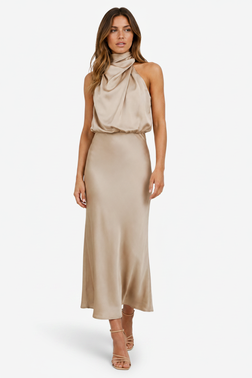 VALERIQUE | Robe Coton Col Halter pour Femme – Coupe Midi