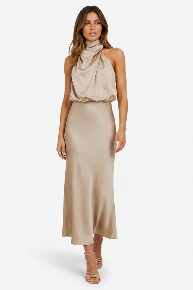 VALERIQUE | Robe Coton Col Halter pour Femme – Coupe Midi