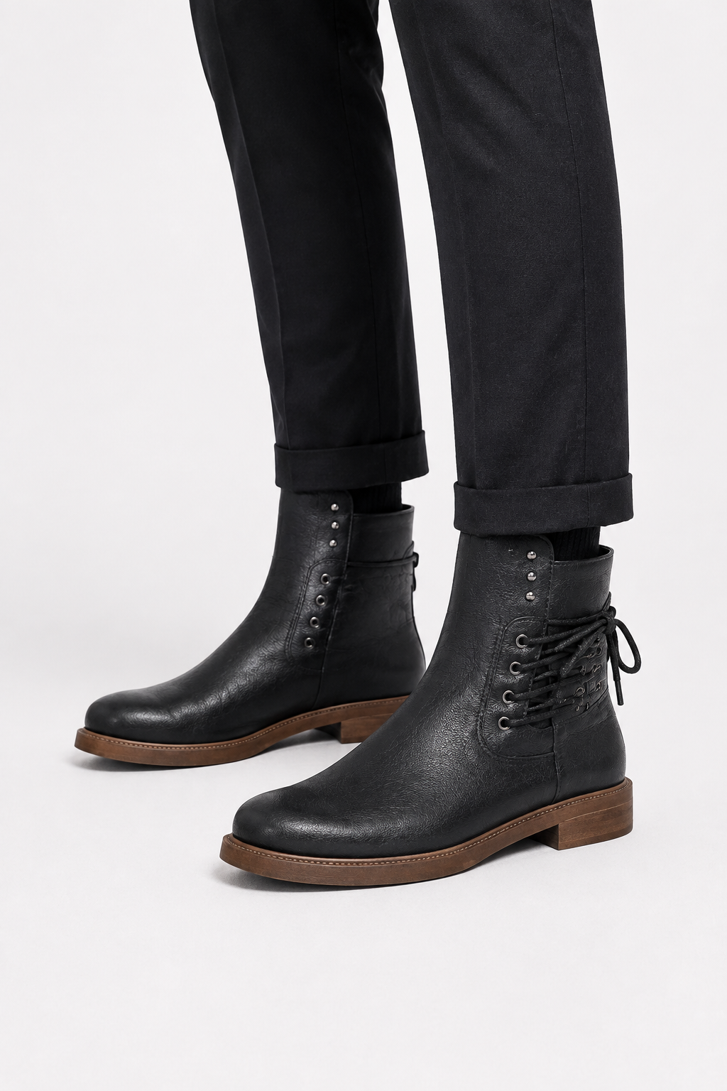VALERIQUE | Femme bottines café à lacets avec talon bloc et bout rond