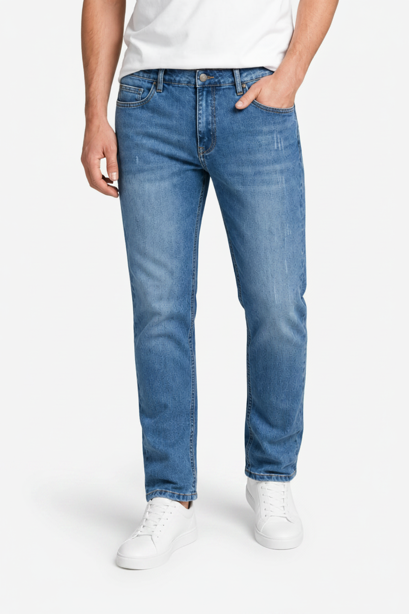 VALERIQUE | Jean Droit Taille Haute en Denim Bleu Clair pour homme – Coupe Classique